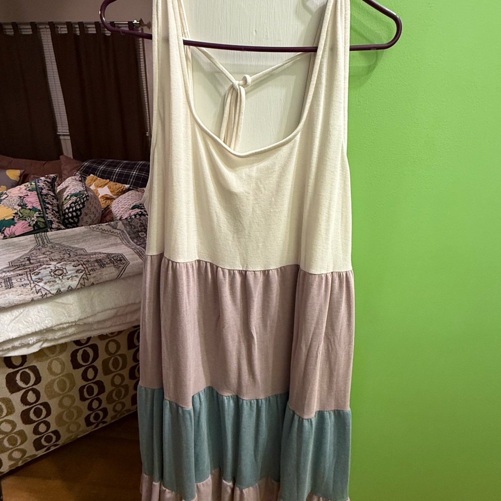 Emerald Backless Dress in Cream, Tan, and Blue